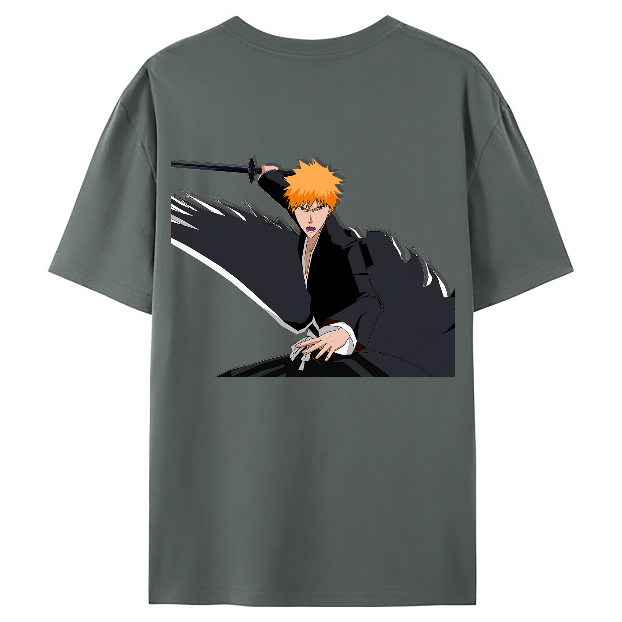 （画像用） ブリーチ 黒崎一護（くろさき いちご）BLEACH Kurosaki Ichigo 綿100％ メンズ半袖Tシャツ（バックプリント） 通気性